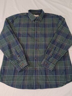 Orvis Mens XL Tartan Plaid Long Sleeve Button Up Shirt Blue Green 100% Cotton
